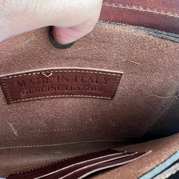 Made in Italy Leather Crossbody Bag Brown Turn-Lock Triple-Gusset Vintage - Picture 8 of 15